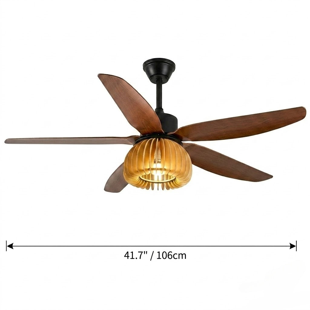 Pumpkin Ribbed Wood Ceiling Fan Light