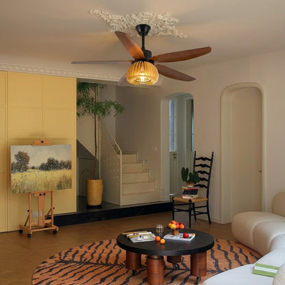 Pumpkin Ribbed Wood Ceiling Fan Light