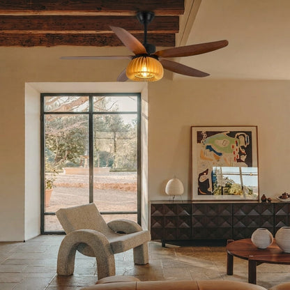 Pumpkin Ribbed Wood Ceiling Fan Light