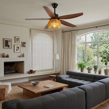 Pumpkin Ribbed Wood Ceiling Fan Light