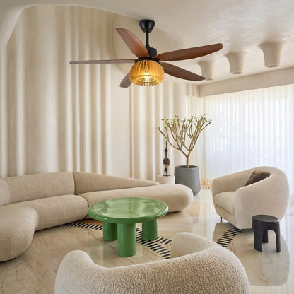 Pumpkin Ribbed Wood Ceiling Fan Light