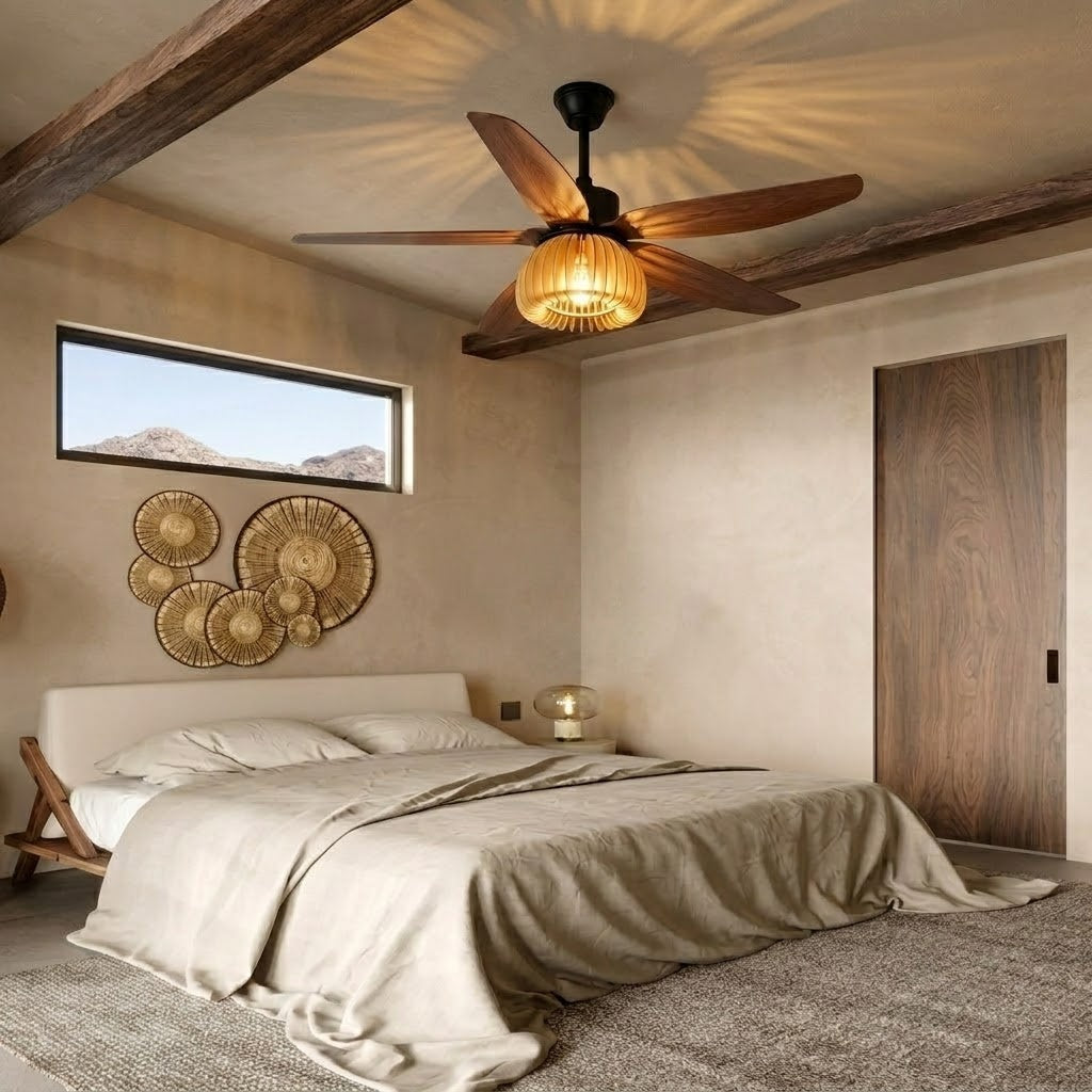 Pumpkin Ribbed Wood Ceiling Fan Light
