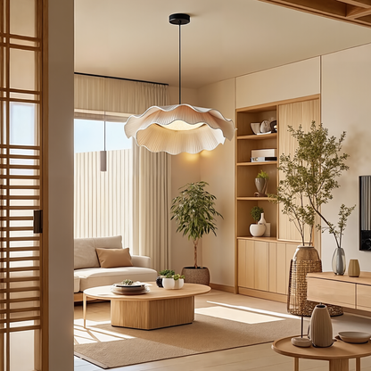 Two-Tier Pleated Lotus Pendant Light