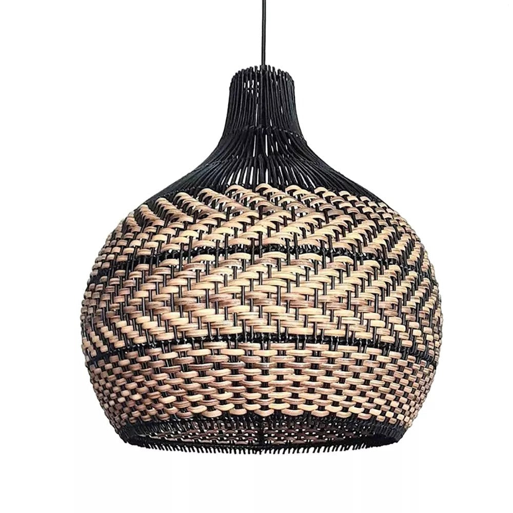 Two-Tone Black and Natural Rattan Bell