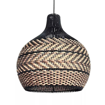 Two-Tone Black and Natural Rattan Bell