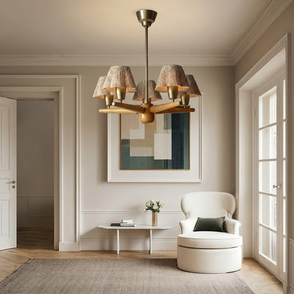 Solid Wood and Brass 5-Light Chandelier