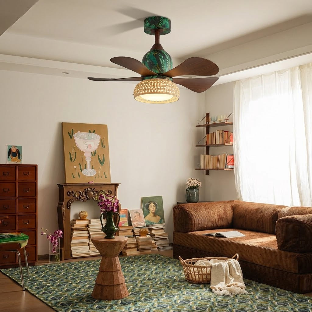Retro Tropical Rattan Ceiling Fan