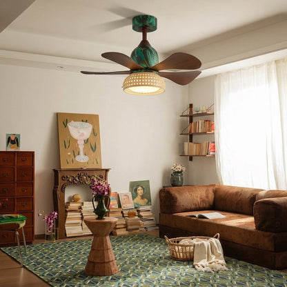 Retro Tropical Rattan Ceiling Fan