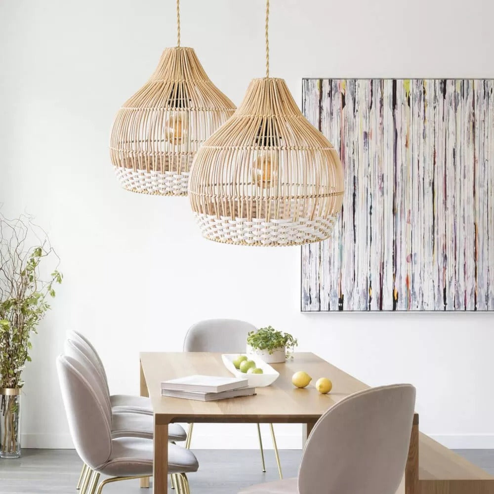 White Thread Bamboo Pendant Light Lamp Shade-[Modern pendant lighting for bedroom and living space]-Demolights UK