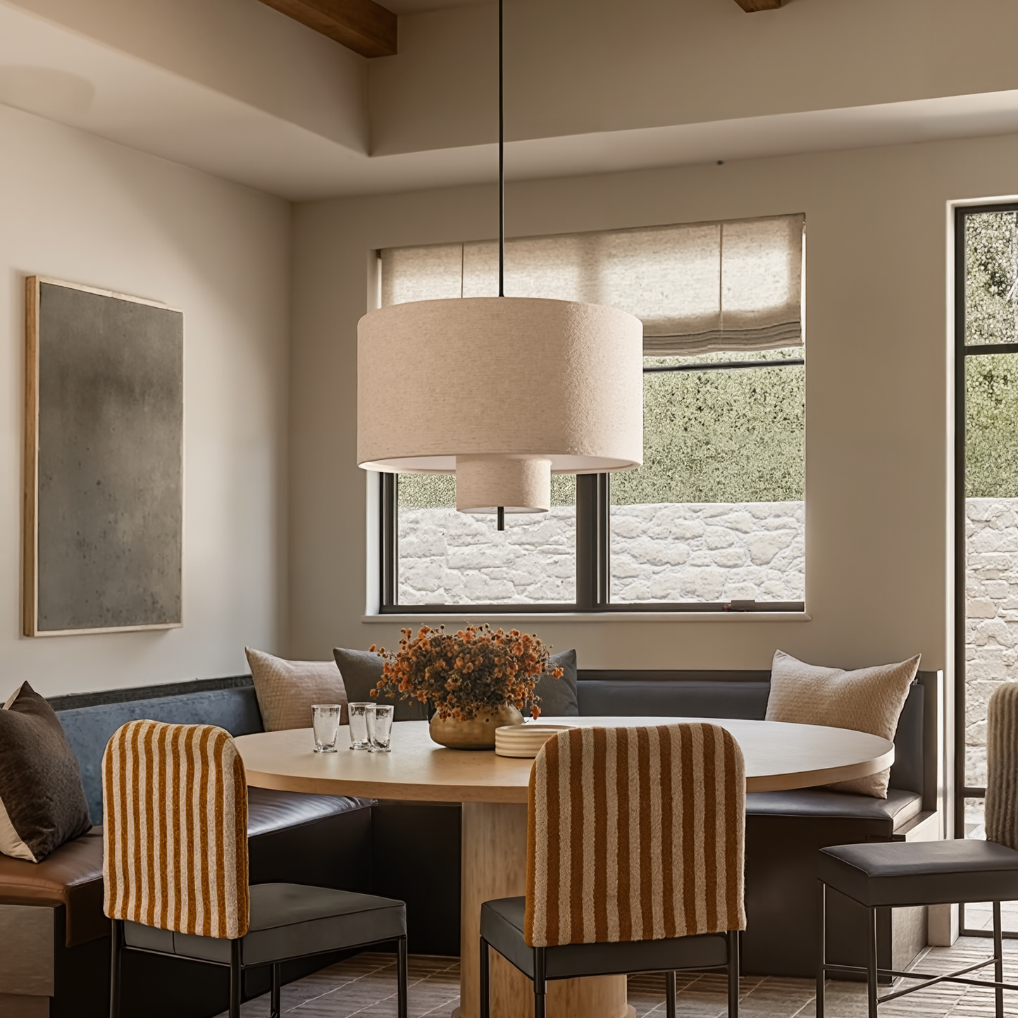 Nested Linen Drum Pendant Light