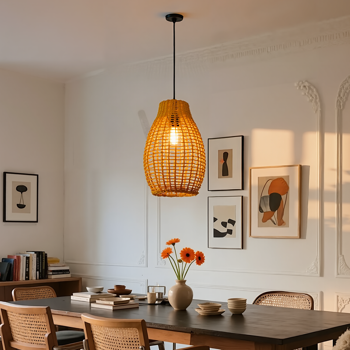 Hand-Woven Rattan Teardrop Pendant
