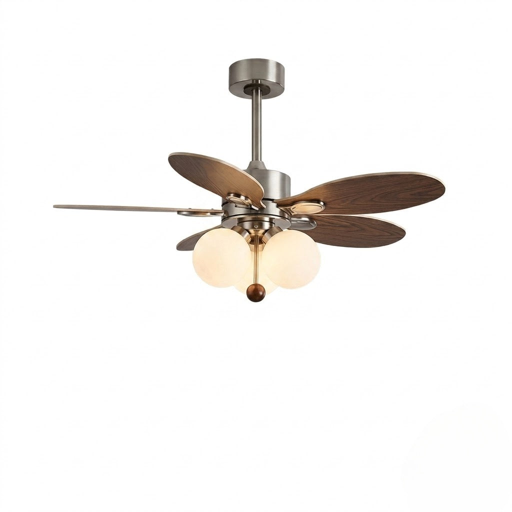 Wooden Blade Fan with Glass Shades