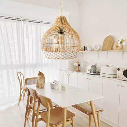 White Thread Woven Bamboo Pendant