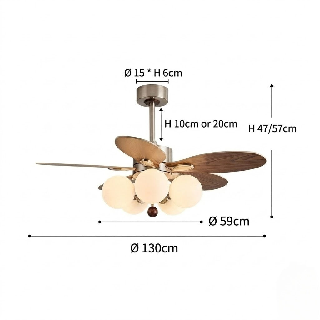 Wooden Blade Fan with Glass Shades