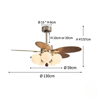 Wooden Blade Fan with Glass Shades