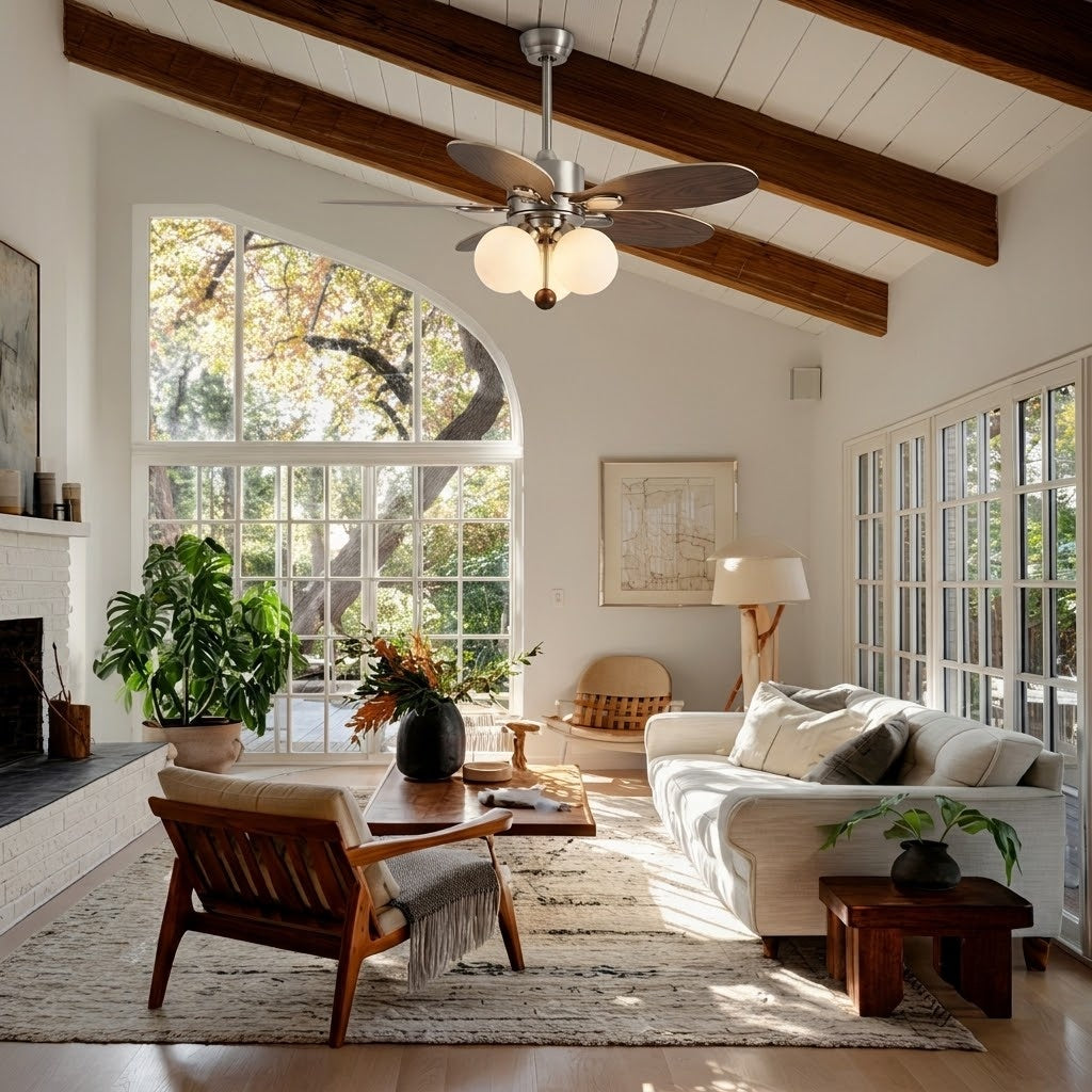 Wooden Blade Fan with Glass Shades