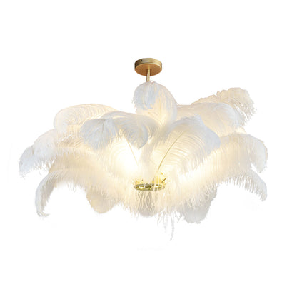 Ostrich Feather Chandelier in Gold