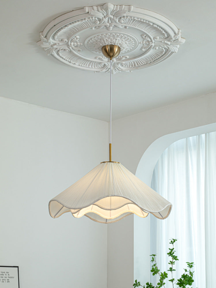 Beige Fabric Circular Pendant Light