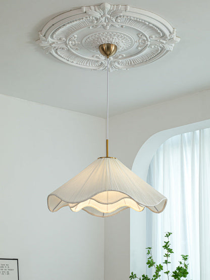 Beige Fabric Circular Pendant Light
