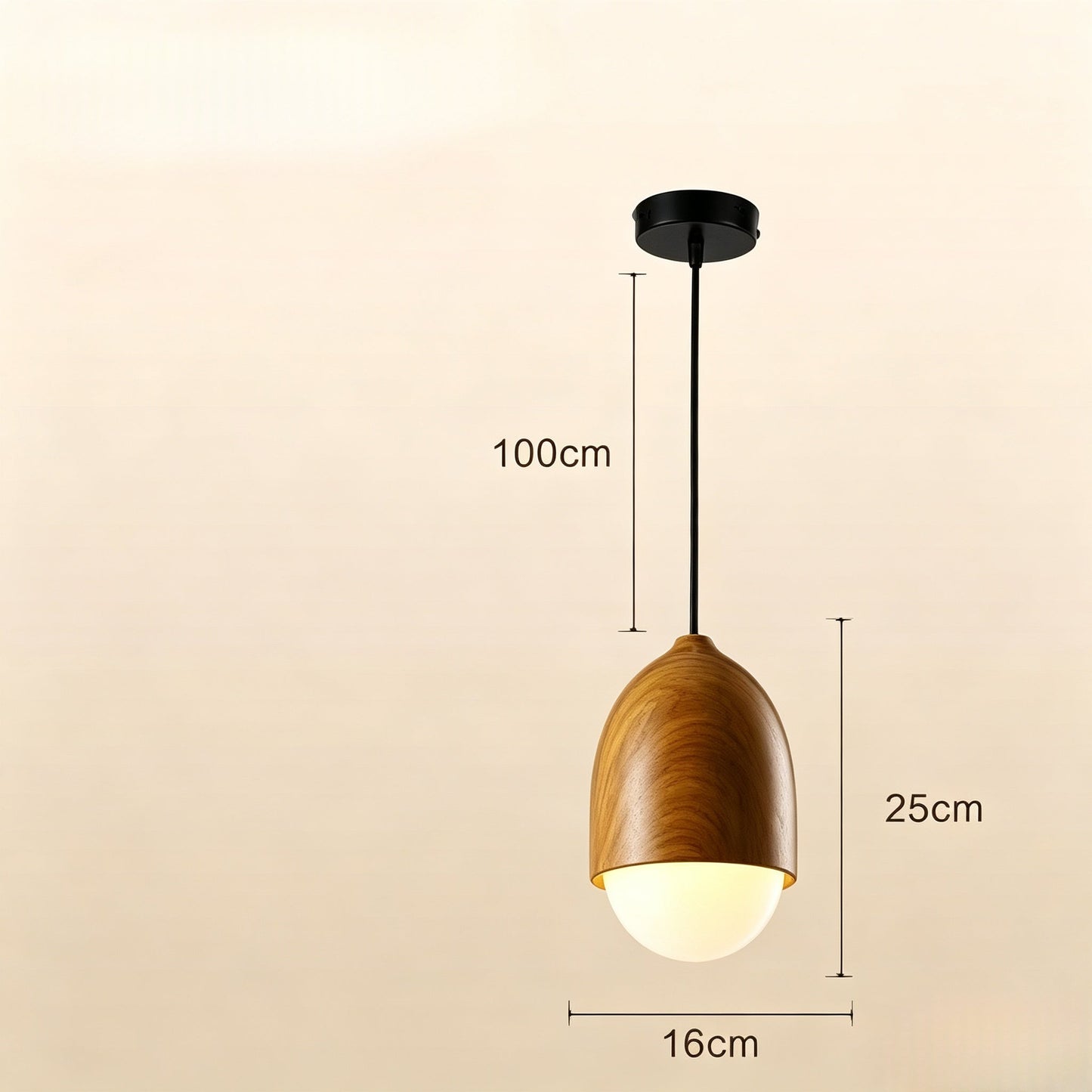 Acorn Wood-Grain Frosted Glass Pendant