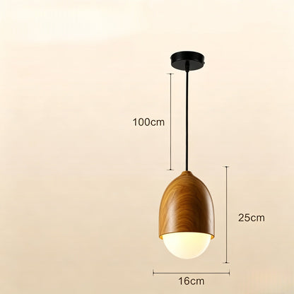 Acorn Wood-Grain Frosted Glass Pendant