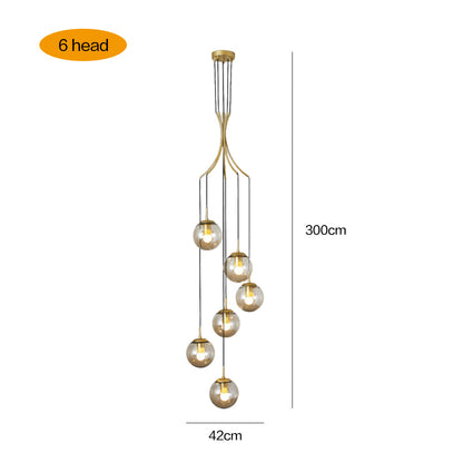 Spiral Amber Glass Globe Staircase Chandelier