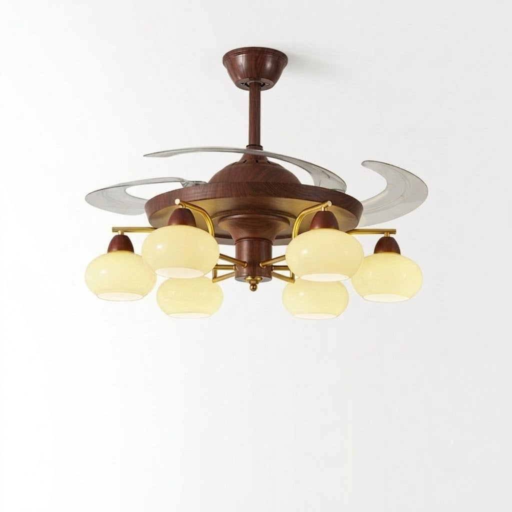 Walnut Retractable Ceiling Fan Light