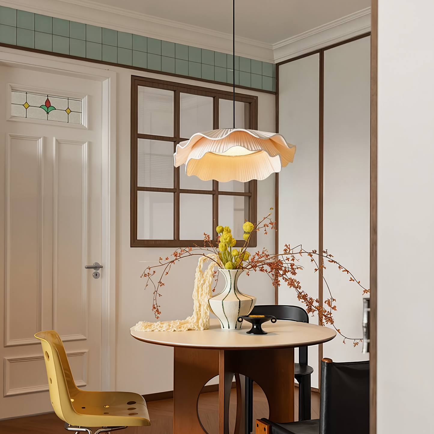 Two-Tier Pleated Lotus Pendant Light