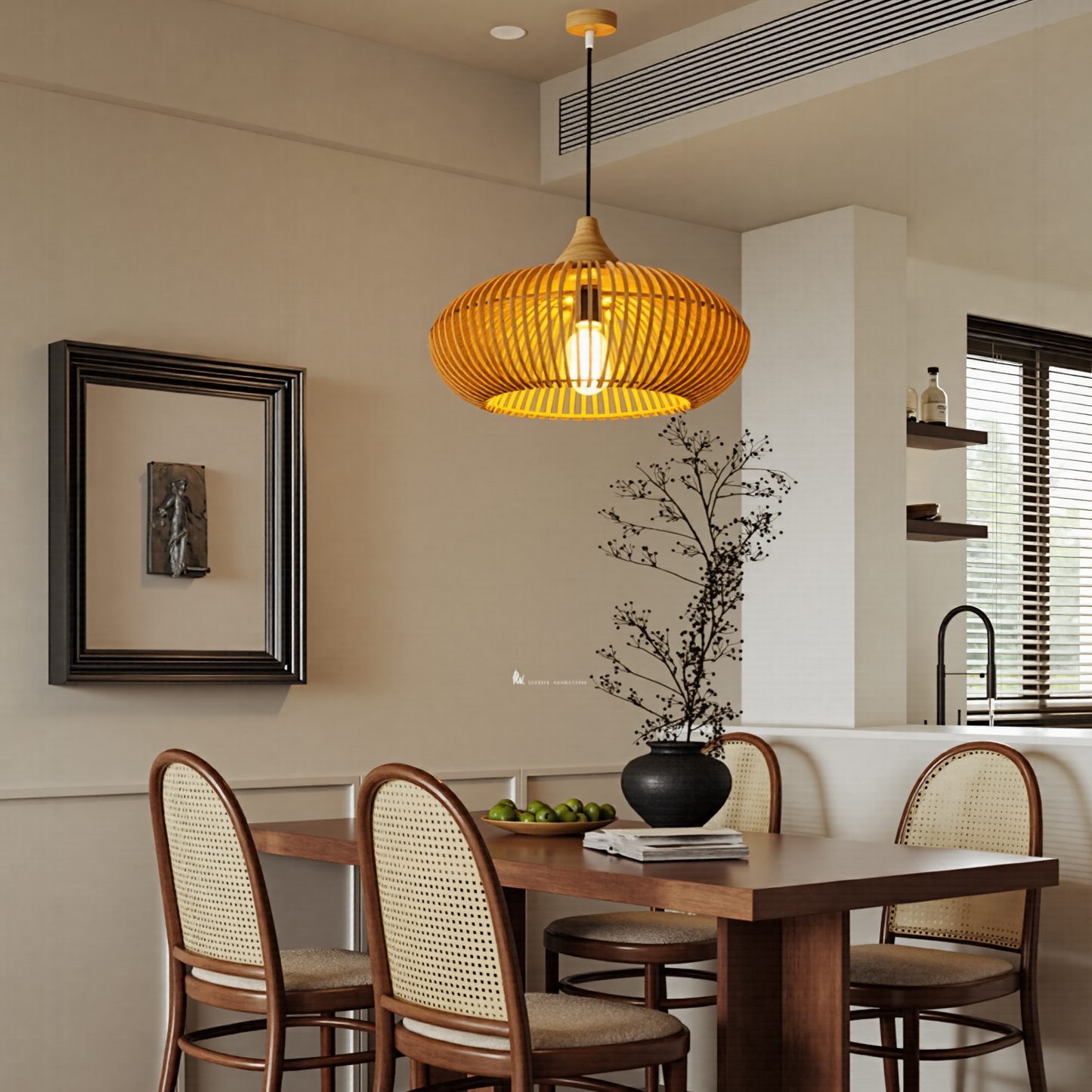 Slatted Wood Pumpkin Pendant Light
