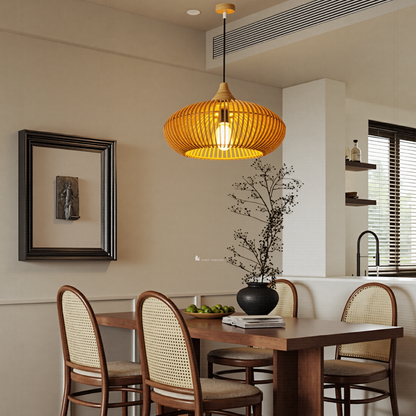 Slatted Wood Pumpkin Pendant Light