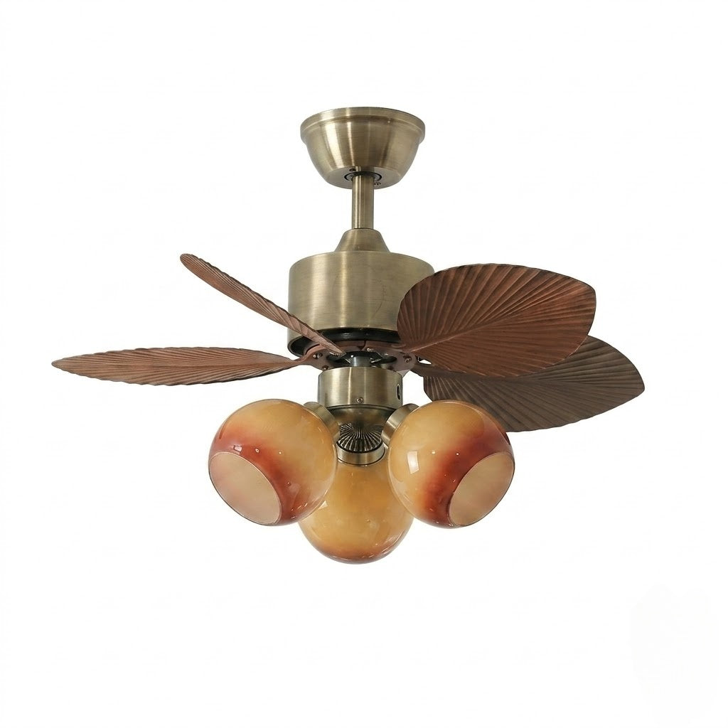 Palm Leaf Ceiling Fan with Amber Glass