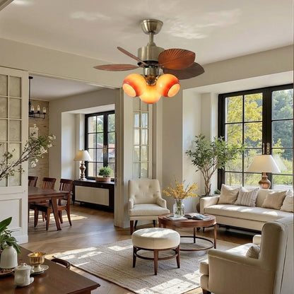 Palm Leaf Ceiling Fan with Amber Glass