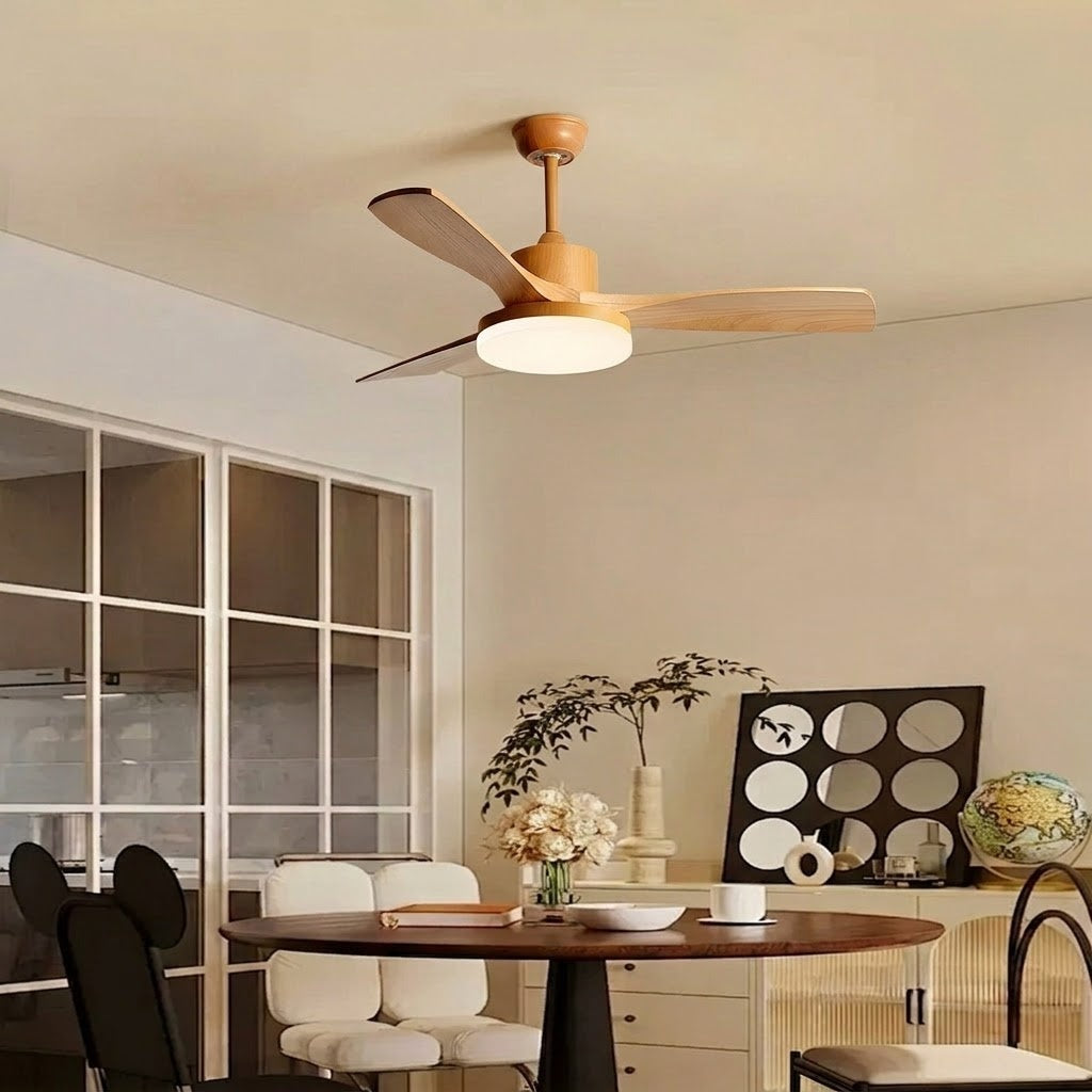 Natural Wood Finish LED Ceiling Fan