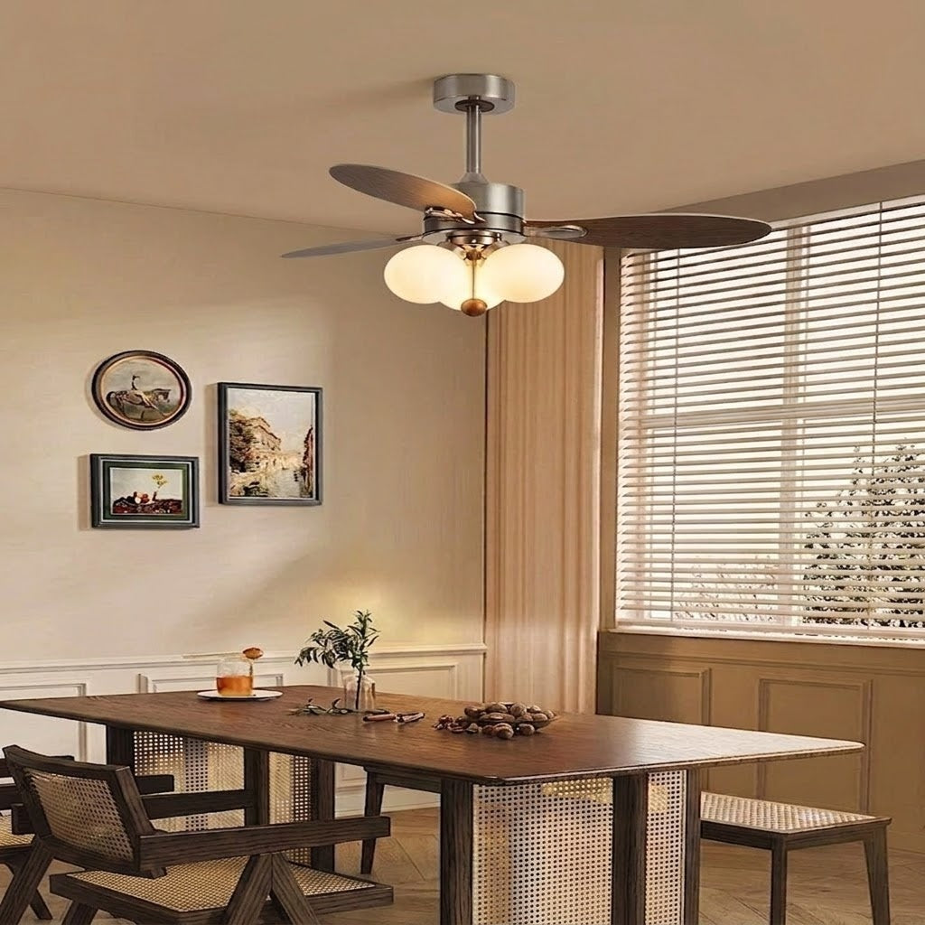 Wooden Blade Fan with Glass Shades