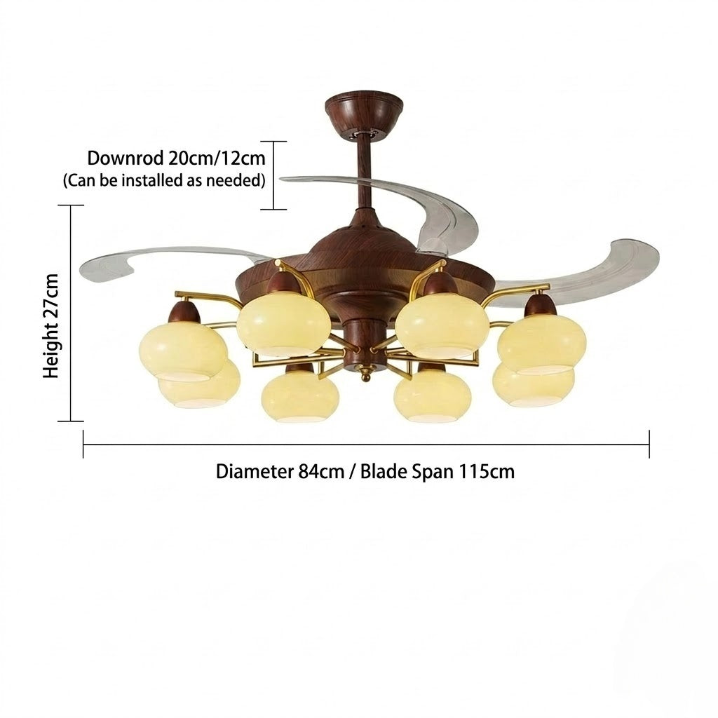 Walnut Retractable Ceiling Fan Light