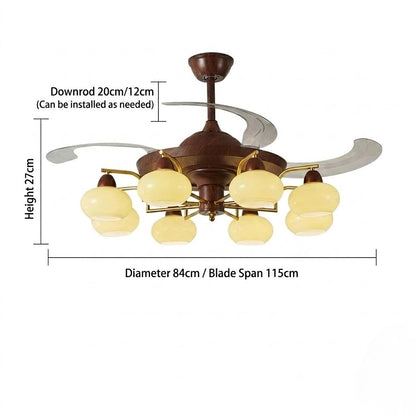 Walnut Retractable Ceiling Fan Light