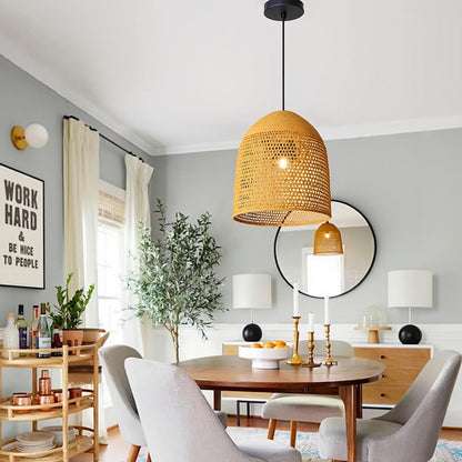 Open-Weave Straw Dome Pendant Light