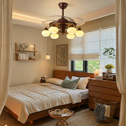 Walnut Retractable Ceiling Fan Light