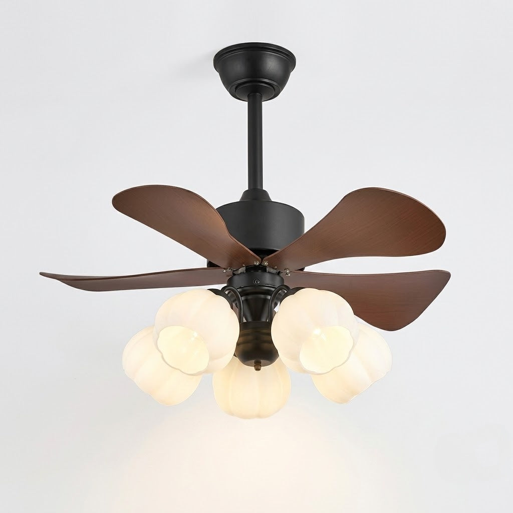 Wood Effect Fan with Flower Glass Shades
