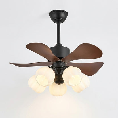 Wood Effect Fan with Flower Glass Shades