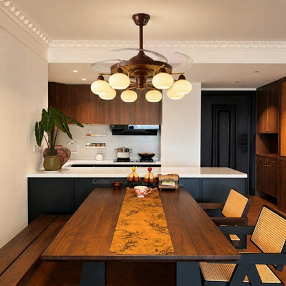 Walnut Retractable Ceiling Fan Light