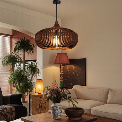 Slatted Wood Pumpkin Pendant Light