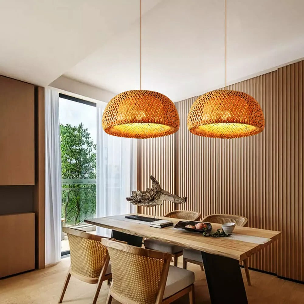 Hand-Woven Bamboo Dome Pendant Light