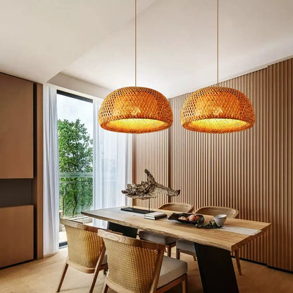 Hand-Woven Bamboo Dome Pendant Light