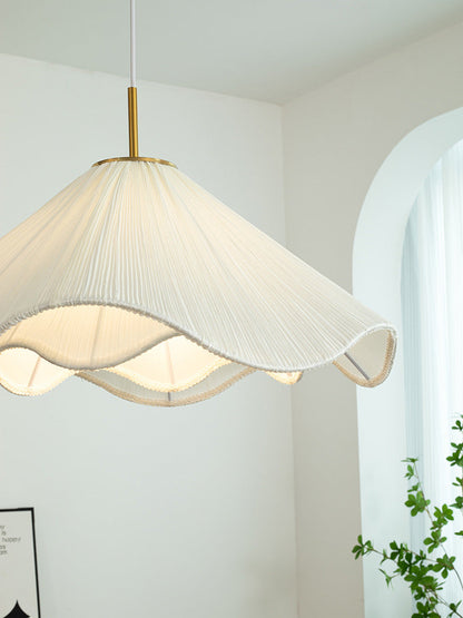 Beige Fabric Circular Pendant Light