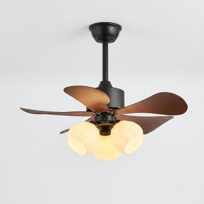 Wood Effect Fan with Flower Glass Shades