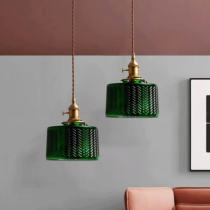 Green Ripple Glass Hanging Light