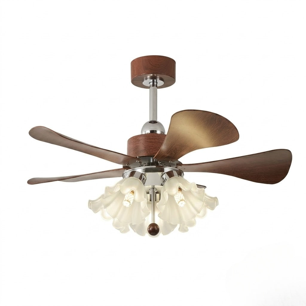 Modern Wooden Fan with Glass Shades