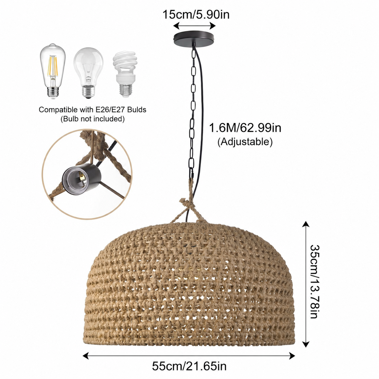 Retro Hemp Rope Woven Pendant Light