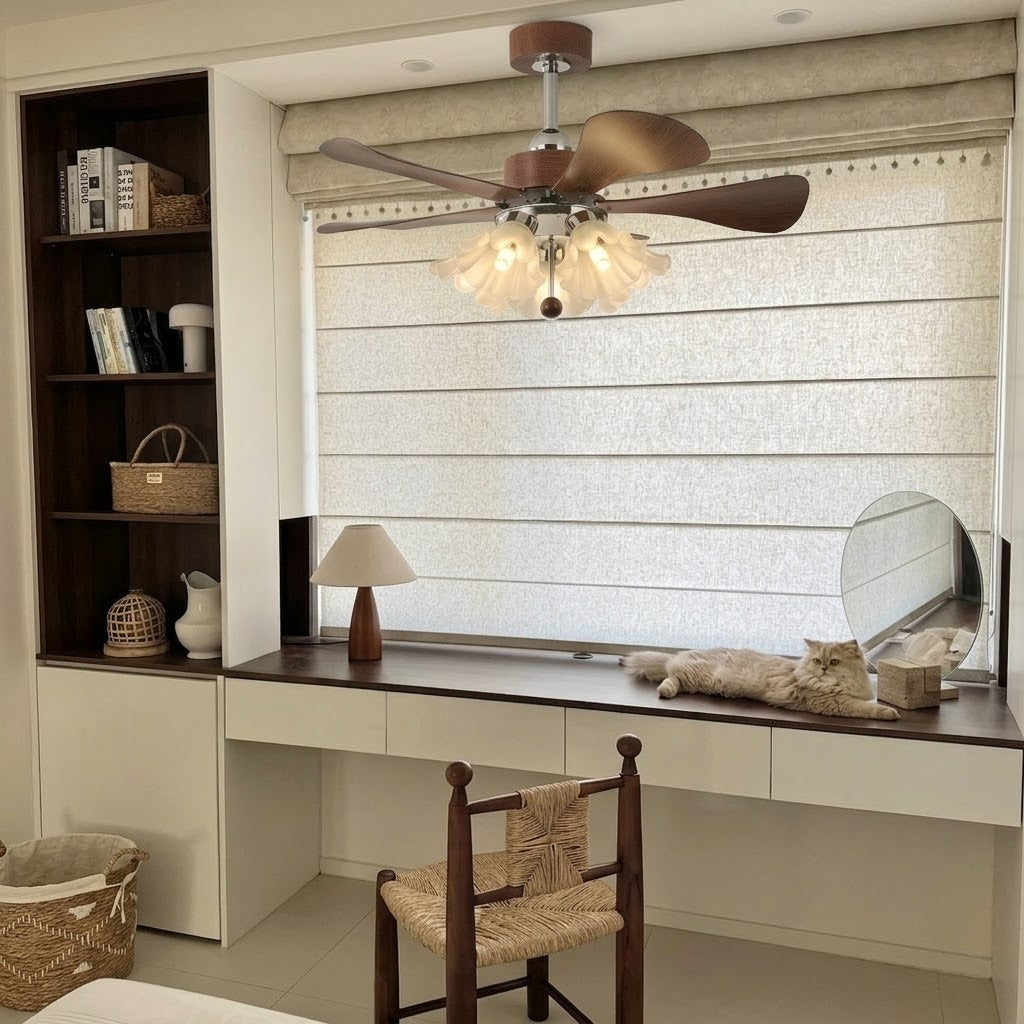 Modern Wooden Fan with Glass Shades